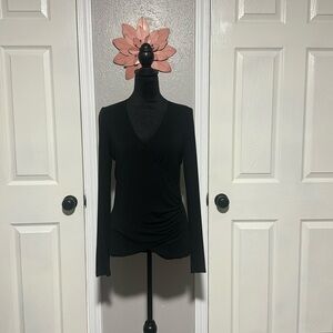 Loft Ann Taylor black fitted crisscross at waist long sleeve top - size medium